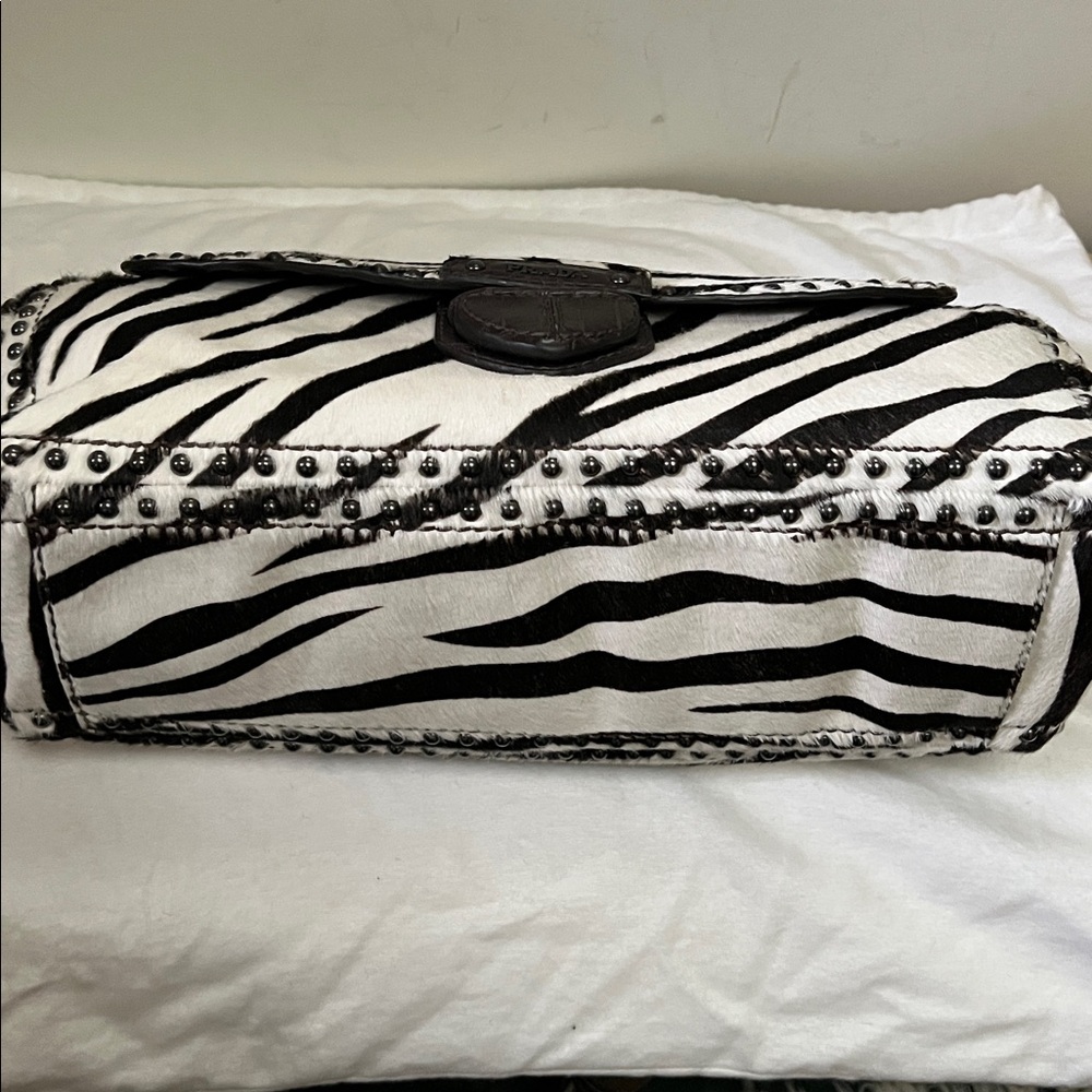 NEW PRADA Zebra print studded calf leather bag - Picture 6 of 12
